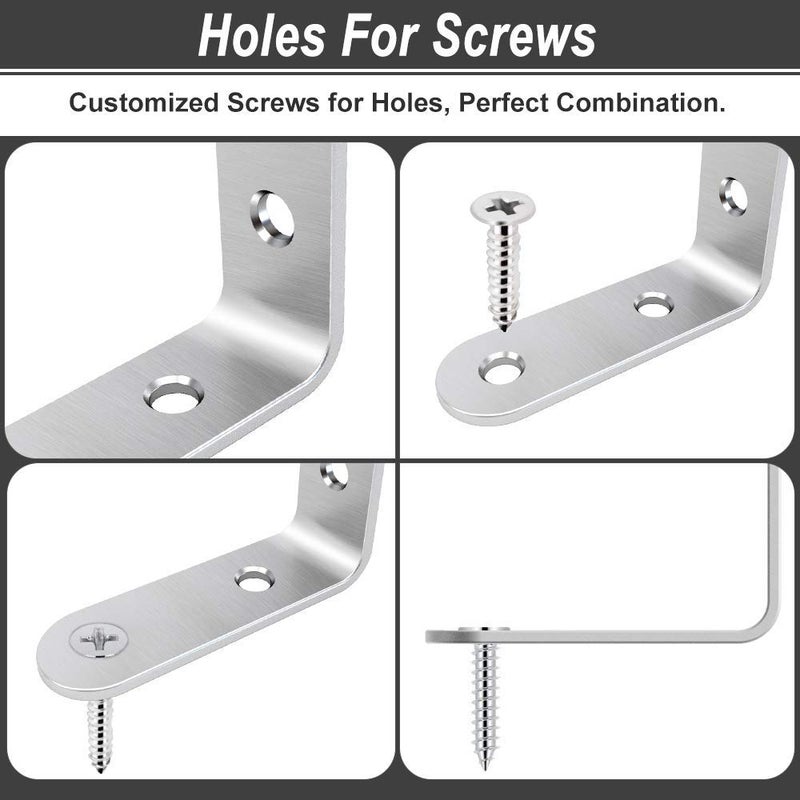 LuckIn 40 Pcs L Bracket Stainless Steel Corner Brace Sets, 90 Degree Right Angle Shelf Brackets with Screws for Wood Furniture, Chairs, Table, 50mm x 50mm, Silver, 2 Inch - Image 3